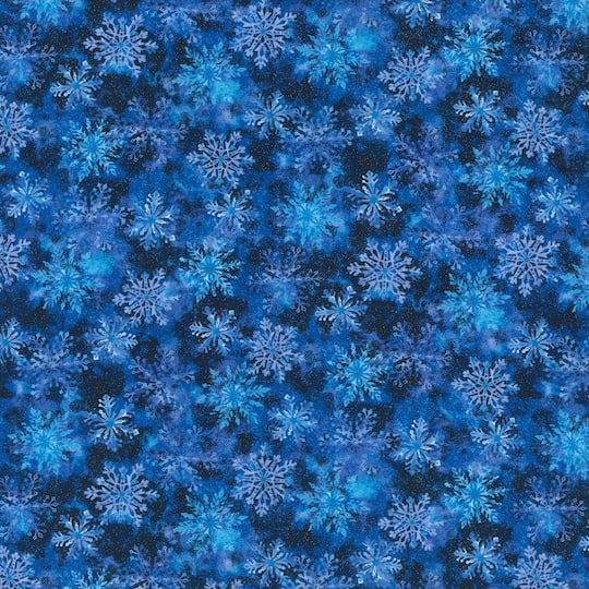 Fabric Traditions Blue Glitter Snowflake Cotton Fabric